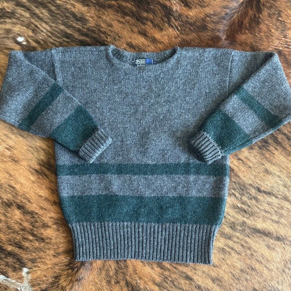 Vintage Polo Ralph Lauren 100% Wool Chunk Knit Striped Sweater Preppy